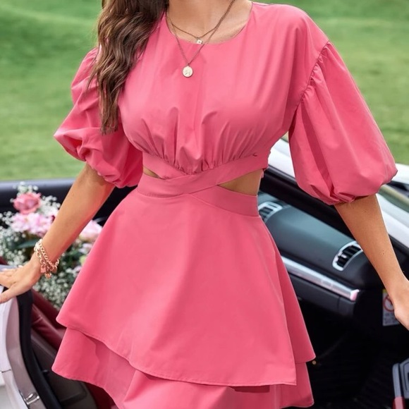 Boho pink cutout sides ruffle hem dress - Picture 6 of 6